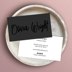 Black on Black Handwritten Script Font Business Card
