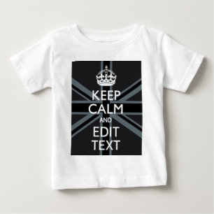 Black on Black Keep Calm and Your Text Union Jack Baby T-Shirt