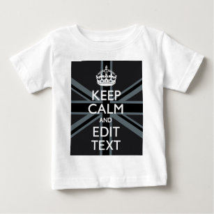 Black on Black  Keep Calm and Your Text Union Jack Baby T-Shirt