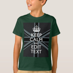 Black on Black  Keep Calm and Your Text Union Jack T-Shirt