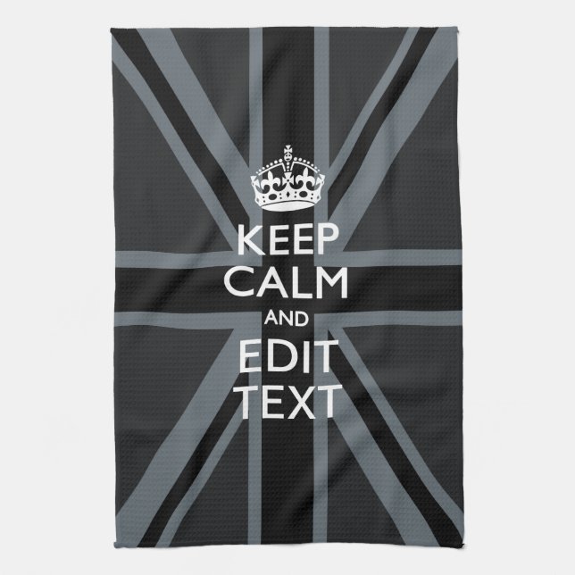 Black on Black  Keep Calm Get Your Text Union Jack Kitchen Towel (Vertical)