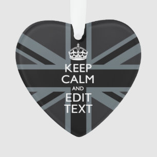 Black on Black  Keep Calm Get Your Text Union Jack Ornament