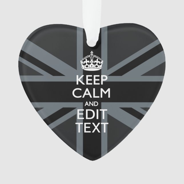 Black on Black  Keep Calm Get Your Text Union Jack Ornament (Front)