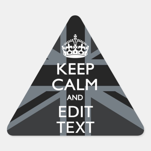Black on Black  Keep Calm Get Your Text Union Jack Triangle Sticker (Front)