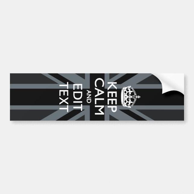Black on Black  Keep Calm Personalized Union Jack Bumper Sticker (Front)