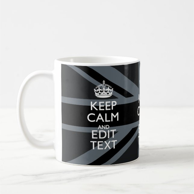 Black on Black  Keep Calm Personalized Union Jack Coffee Mug (Left)