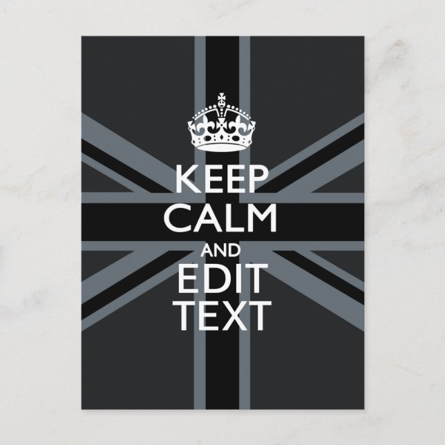 Black on Black  Keep Calm Personalized Union Jack Postcard (Front)