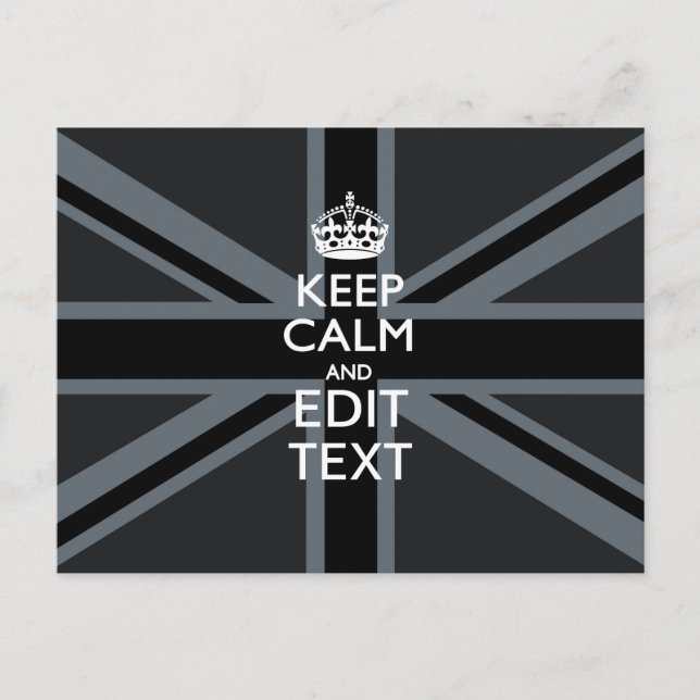 Black on Black  Keep Calm Personalized Union Jack Postcard (Front)