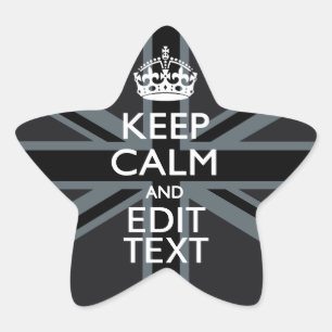 Black on Black  Keep Calm Personalized Union Jack Star Sticker