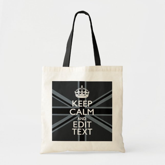 Black on Black  Keep Calm Personalized Union Jack Tote Bag (Front)