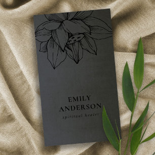 BLACK ON BLACK LOTUS SIMPLE REIKI SPIRITUAL HEALER BUSINESS CARD