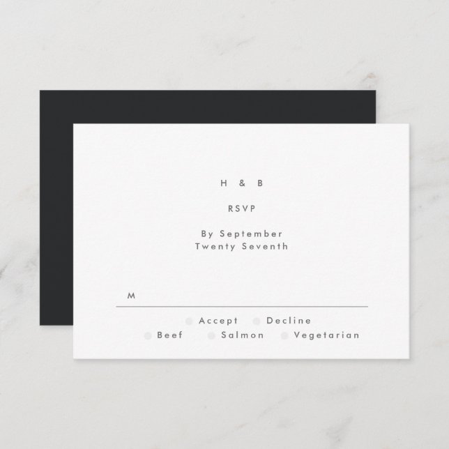 Black on Black Modern Minimalistic Simple Wedding RSVP Card (Front/Back)