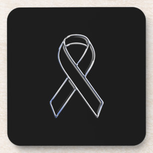 Black on Black Ribbon Awareness Coaster