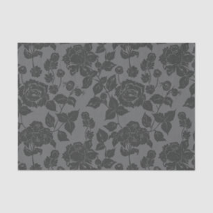 Black on Black Rose Damask Floral Pattern Tissue Paper