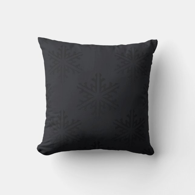 Black on Black Snowflakes Glam Holiday Winter Throw Pillow (Front)