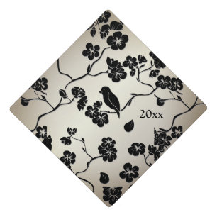 Black on Bronze Pattern Birds and Blossoms Year Graduation Cap Topper