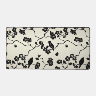 Black on Bronze Pattern Birds and Cherry Blossoms Desk Mat