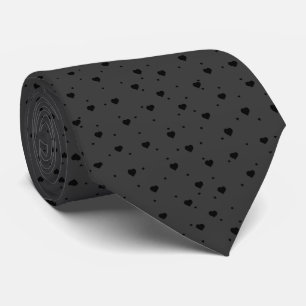 Black On Dark Grey Hearts pattern Tie