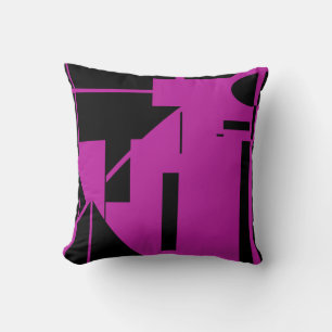 Black on Fuschia Humanlike Stick Figure MCM Look Throw Pillow