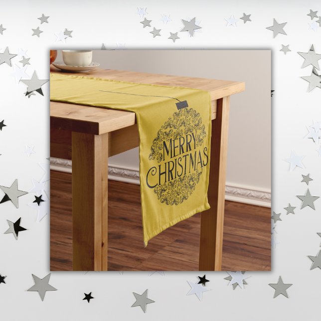 Black on Gold Merry Christmas |  Long Table Runner (Creator Uploaded)