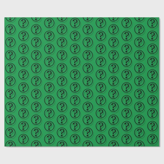 Black On Green Question Marks Pattern Wrapping Paper (Flat)