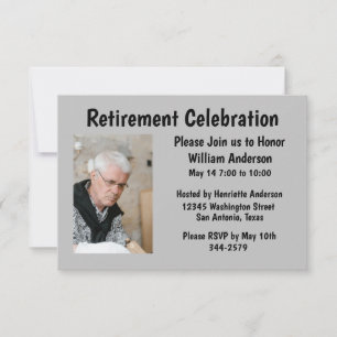Black on Grey with photo Retirement Party  Invitation