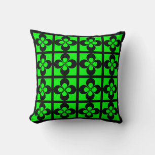 Black on Lime Green Geometric Floral Throw Pillow