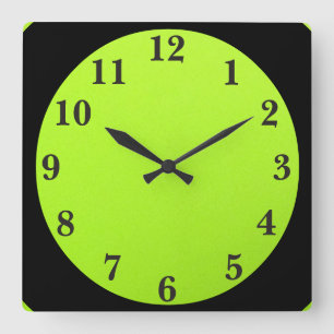 Black On Lime Green Square Wall Clock