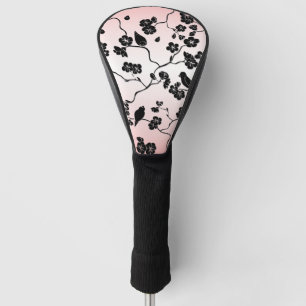 Black on Pink Pattern Birds and Cherry Blossoms Golf Head Cover