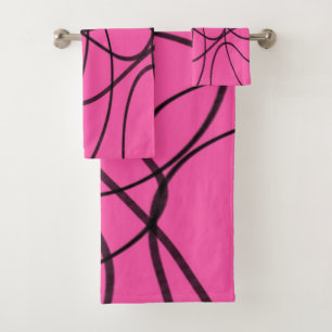 Black on Pink Ribbon Art  Bath Towel Set