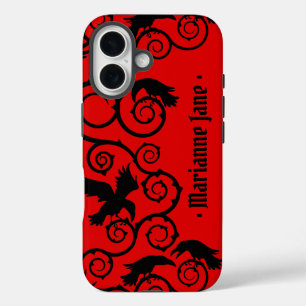 Black on Red Witch Gothic Victorian Raven Goth iPhone 16 Case