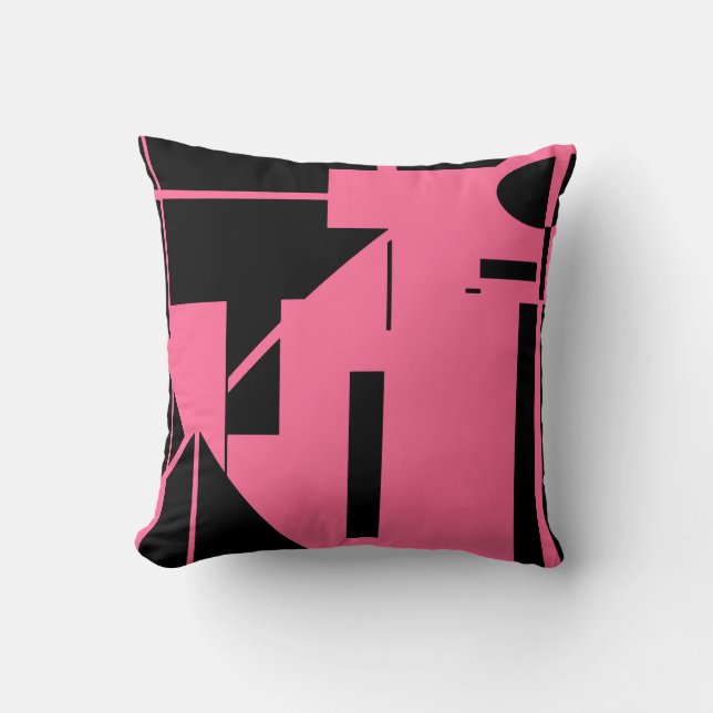 Black on Rich Pink Human-like Stick Figure Design Throw Pillow (Front)