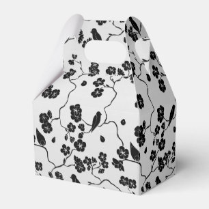 Black on Silver Pattern Birds and Cherry Blossoms Favor Box