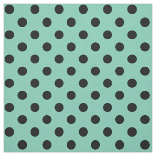 Black on Teal Green Polka Dot Fabric