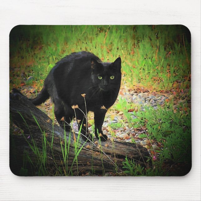 Black on the green Arching Black Cat Mouse Pad (Front)