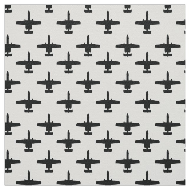 Black on White A-10 Warthog Attack Jet Pattern Fabric (Swatch)