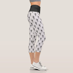 Black on white art-deco pattern capri leggings