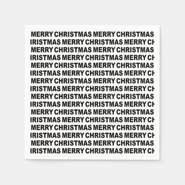 Black on White Christmas Typography Paper Napkin (Front)