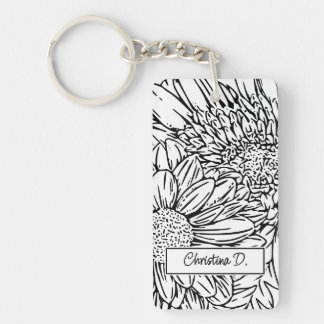 Black on White Chrysanthemums with Photo Keychain
