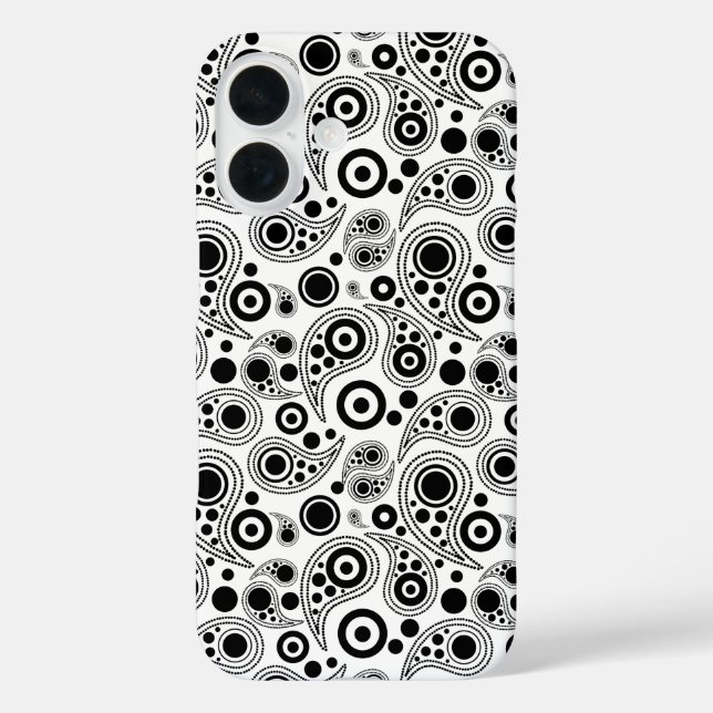 Black on White circle dots paisley style pattern Case-Mate iPhone Case (Back)