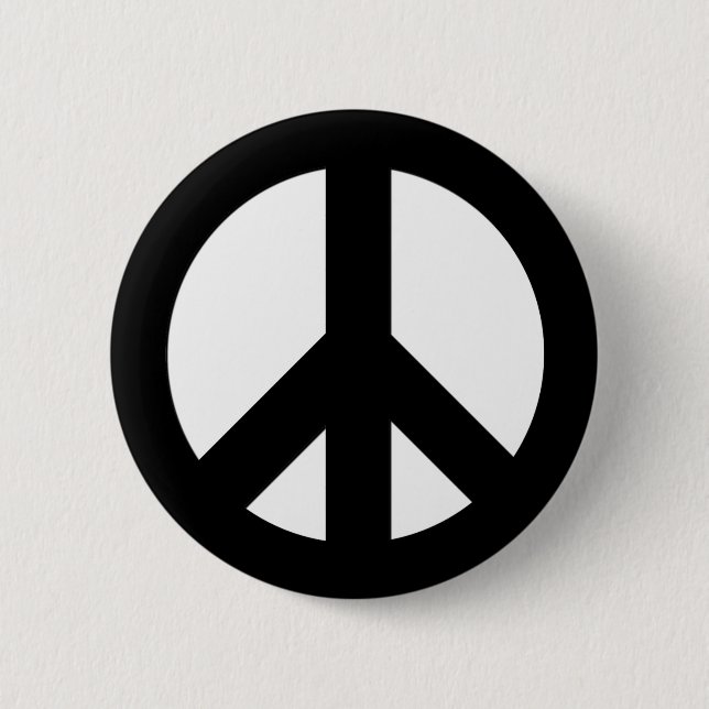 Black on White CND Peace Symbol 2 Inch Round Button (Front)