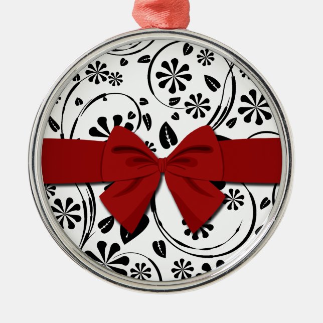 Black on White Daisy Flower Pattern Metal Ornament (Front)
