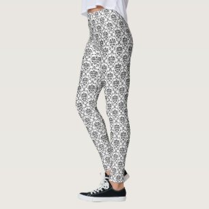 Black on White Damask Leggings