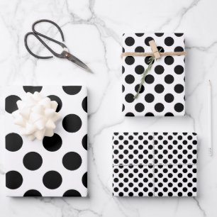 Black on White Different Sizes Polka Dots Wrapping Paper Sheet