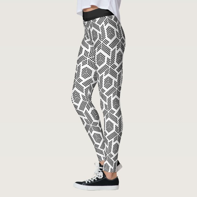 Black on white dots geometric pattern leggings (Left)