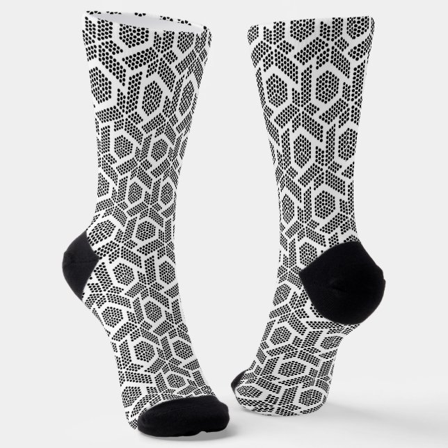 Black on white dots geometric pattern socks (Angled)