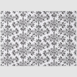 Black on White Elegant Floral Damask Tissue Paper