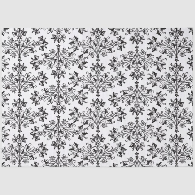 Black on White Elegant Floral Damask Tissue Paper (Front)