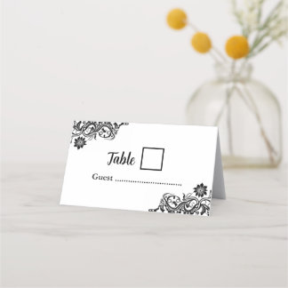 Black on White Folded Place Cards