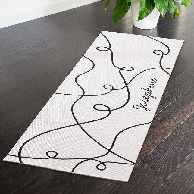 Black On White Geometric Loops Pattern And Name Yoga Mat (Creator Uploaded)